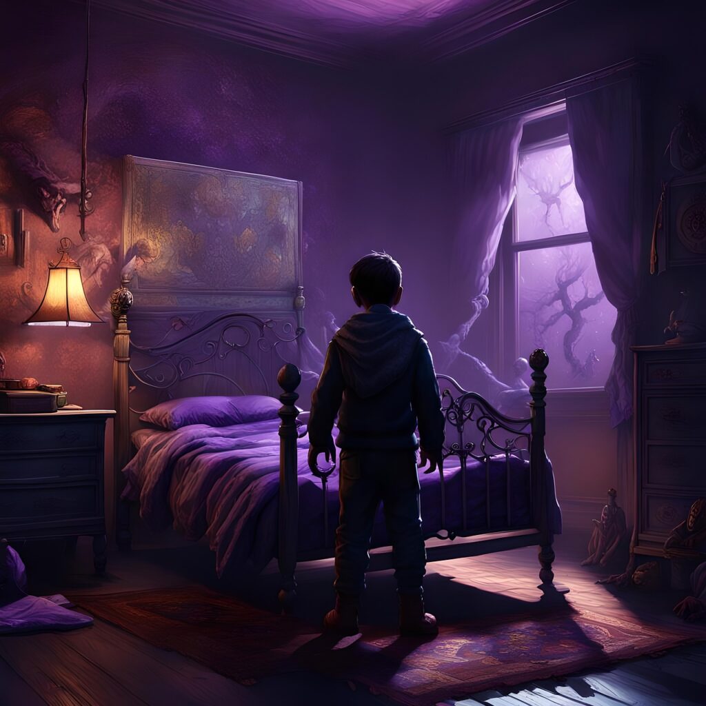 une personne devant son lit et une ambiance épeurante